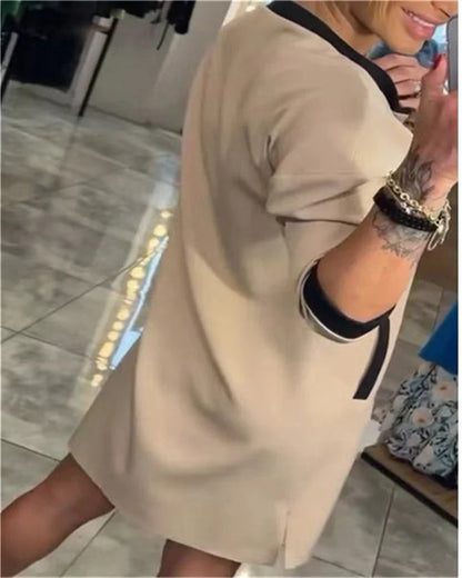 2024 Women's Dress V-neck Zipper Three-quarter Sleeve Elegant Casual Dress New Women's Leisure Suit