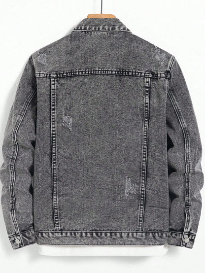 Men's denim jacket for spring and autumn. Dark gray denim coat. Retro, trendy and fashionable. For daily casual wear.