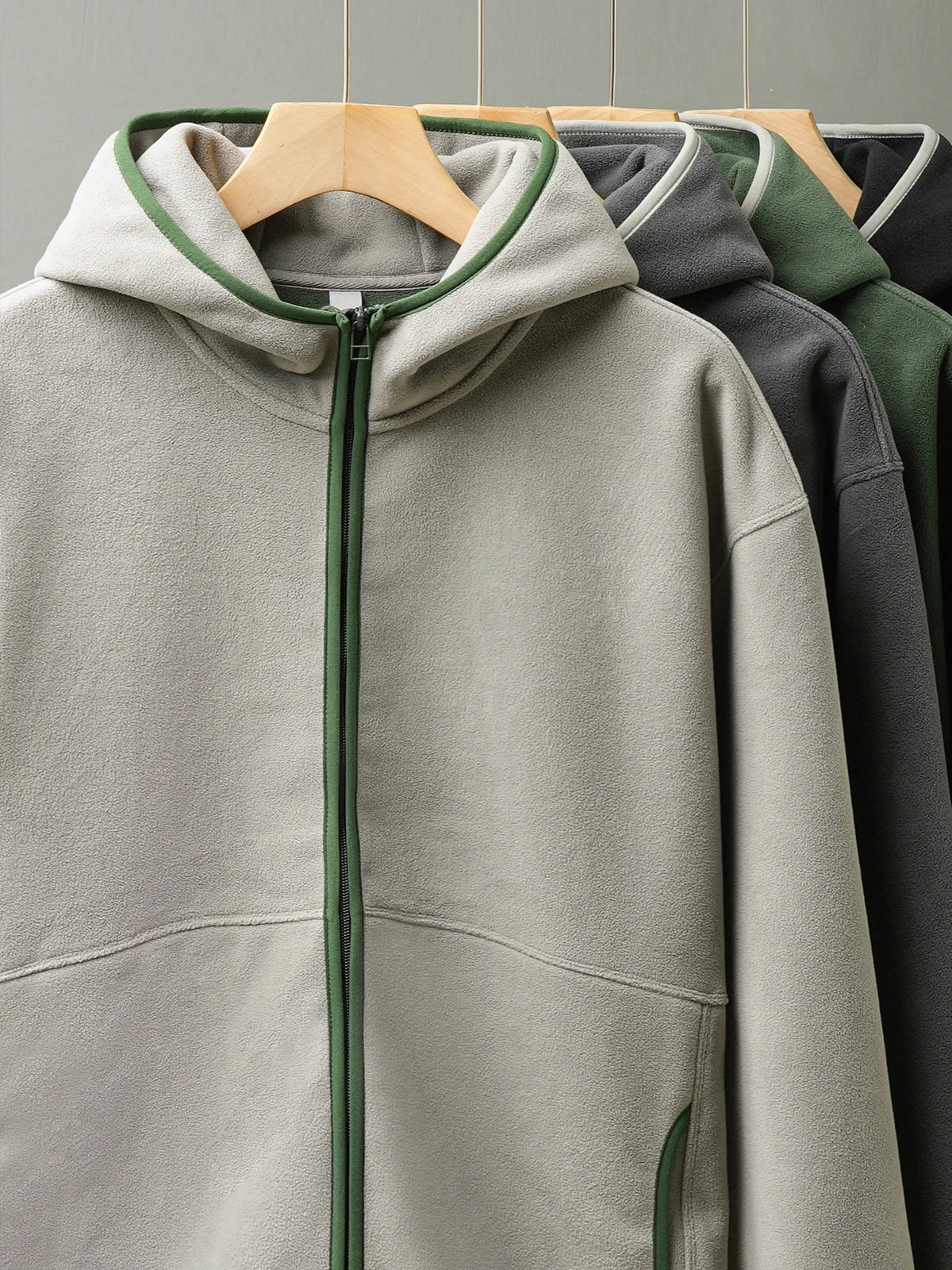 DUKEEN Men's Double-Sided Fleece Hoodie Autumn and Winter Warm Windbreaks 7A Antimicrobial Zipper Jackets for Men