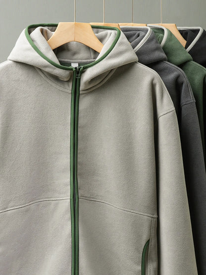 DUKEEN Men's Double-Sided Fleece Hoodie Autumn and Winter Warm Windbreaks 7A Antimicrobial Zipper Jackets for Men