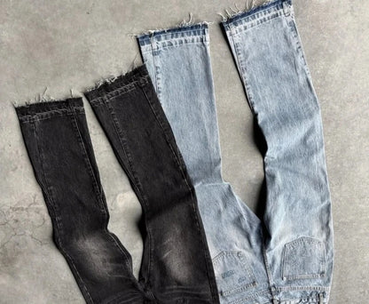 Hip Hop Straight Leg Pants Gothic Fringed Casual Micro Flared Pants Y2K Vintage Slim Fit Jeans Trendy Washed Men Women Harajuku