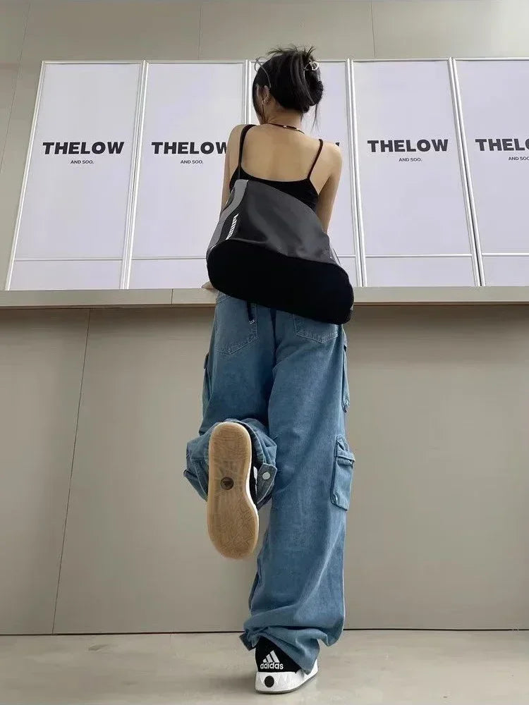 Y2K Cargo Jeans Women's Baggy Wide Leg Multi-Pocket Fashion Denim Pants Harajuku Streetwear Female Vintage Loose Casual Pants