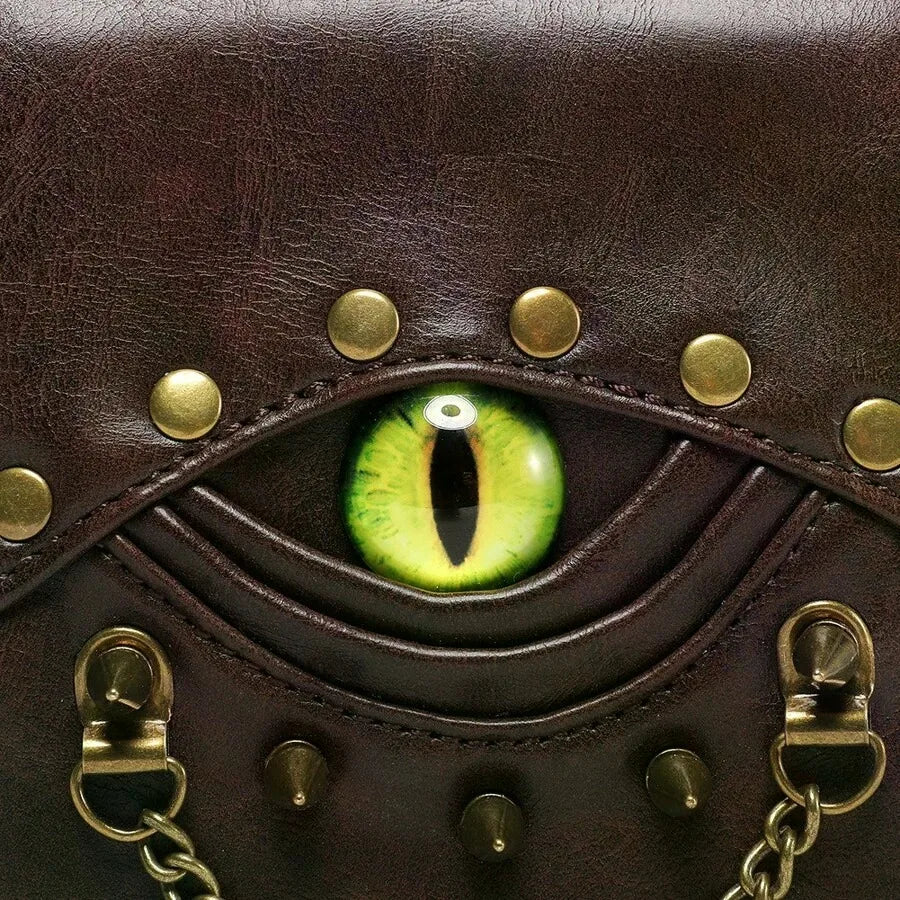 1pcs Retro Rivet Crossbody Bag, Mini Waist Pack For Women, PU Leather, Unique Eye Design Belt Mobile Phone Bag