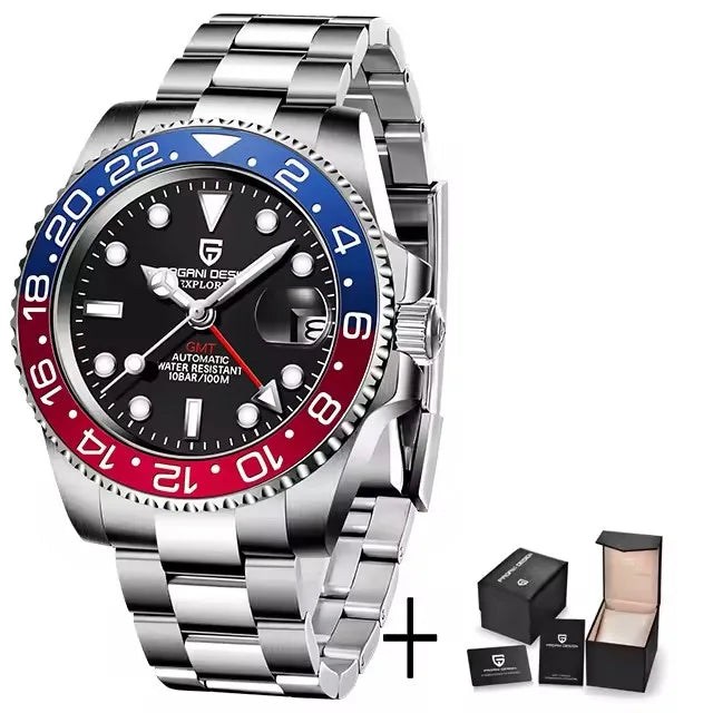 PAGANI DESIGN 40MM Men Mechanical Wristwatch Stainless Steel GMT Watch Top Brand Sapphire Glass Waterproof Automatic Watches Men