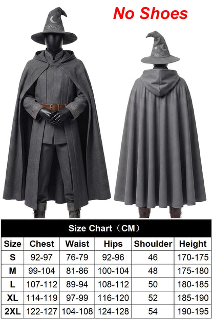 Halloween Cosplay Wizard Cloth Top Pants Cloak Hat Red Grey Black Party Disguise Roleplay
