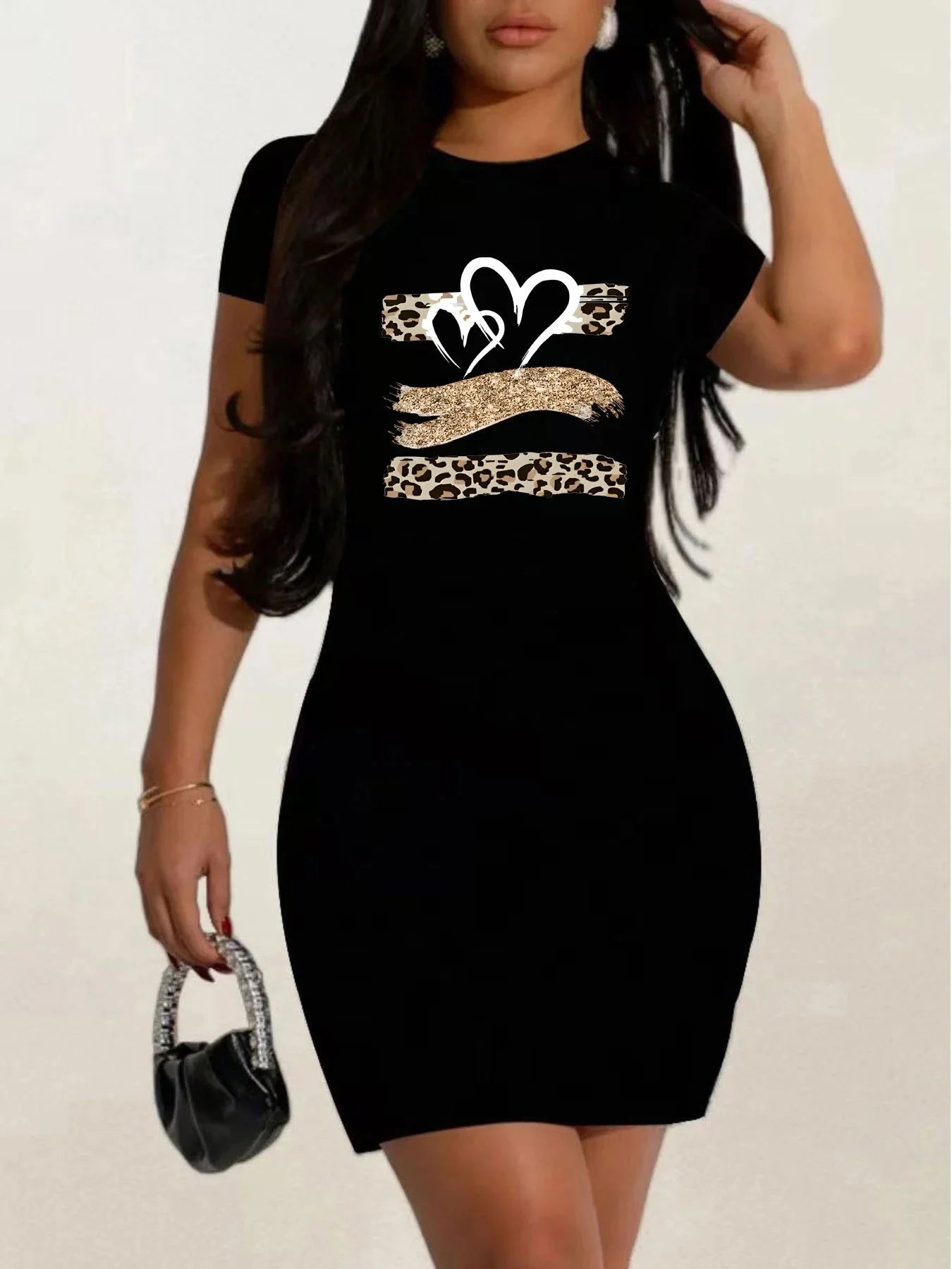 summer Short sleeves black tshirt dress Women's Casual  Graphic TShirt Dress  Short Sleeve Round Neck Loose Fit SpringSummer