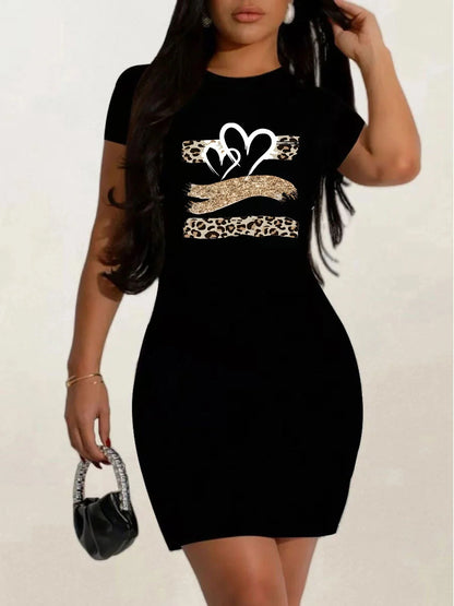 summer Short sleeves black tshirt dress Women's Casual  Graphic TShirt Dress  Short Sleeve Round Neck Loose Fit SpringSummer