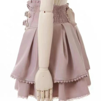 Sweet Lolita Jirai Kei High Waist Skort - Double Bow Buckle Short Skirt for Women Japanese Y2K Kawaii Fashion Summer Casual