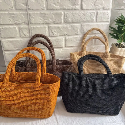 Handmade Raffia Straw Bags for Women Shoulder Bag Summer Woven Beach Bag NEW Natural Grass Handbag Vacation Shopper Tote Purses