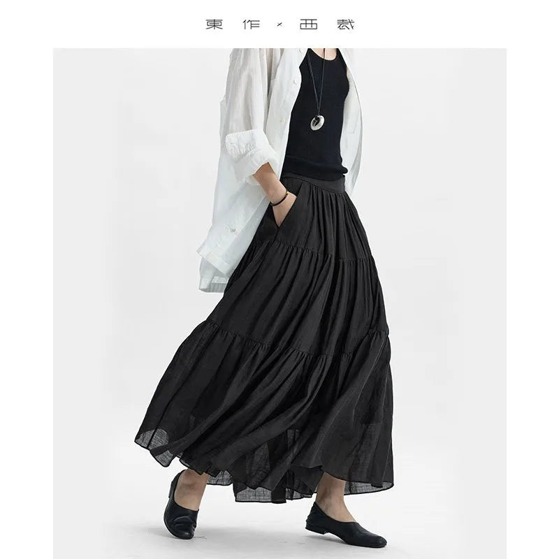 60-Count Pure Ramie Cake Skirt, Mid-Length Beach Vacation Skirt for Women, New Summer 2026 Style