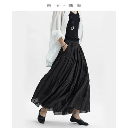 60-Count Pure Ramie Cake Skirt, Mid-Length Beach Vacation Skirt for Women, New Summer 2026 Style