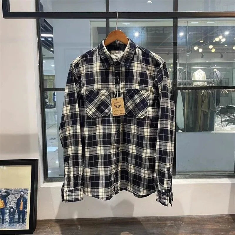 Autumn Men's Pure Cotton Flannel Plaid Long Sleeve Shirt Casual Loose Full Cotton Washed Dad Clothes Style Breathable Fashion