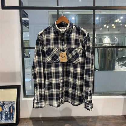 Autumn Men's Pure Cotton Flannel Plaid Long Sleeve Shirt Casual Loose Full Cotton Washed Dad Clothes Style Breathable Fashion