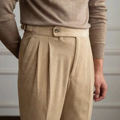 Classics Italian Naples Style Men's Suit Corduroy Pants Men High Waist Straight Work Formal British Business Brand Trousers Male
