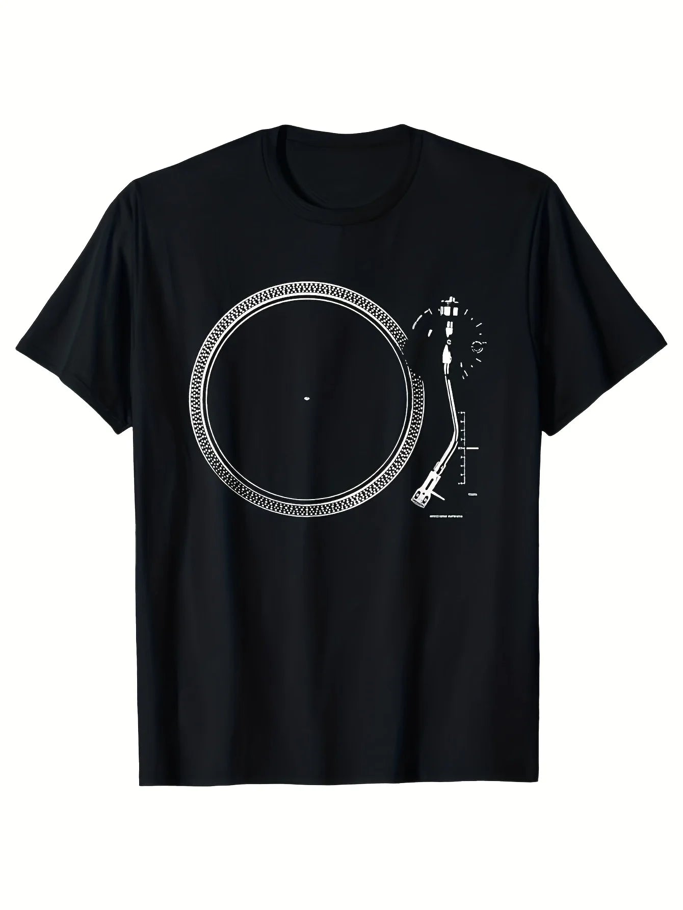 Men's Heavyweight  T-Shirt with DJ Turntable  Music Producer Graphic - Big  Tall Sizes, Breathable Crew Neck Tee for DJs, Music Producers, Casual Summer Wear,  Relaxed Fit Apparel