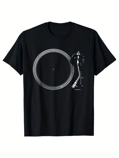 Men's Heavyweight  T-Shirt with DJ Turntable  Music Producer Graphic - Big  Tall Sizes, Breathable Crew Neck Tee for DJs, Music Producers, Casual Summer Wear,  Relaxed Fit Apparel