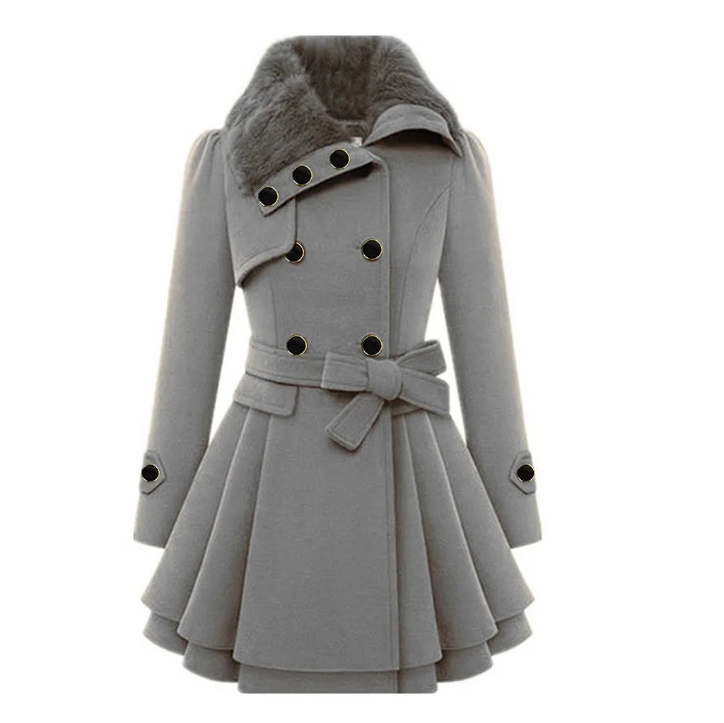 Women Vintage Woolen Windbreaker Warm Button Up Asymmetrical Hem Fleece Lapel Suit Jackets Ladies Blends Anoraks Winter Clothes