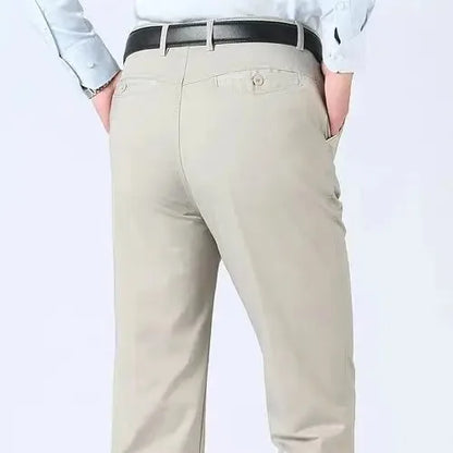 Men's Office Business 100% Cotton Pants Summer Thin & Autumn Thick High Waist Straight Loose Solid Bland Suit Slacks GOZBKF