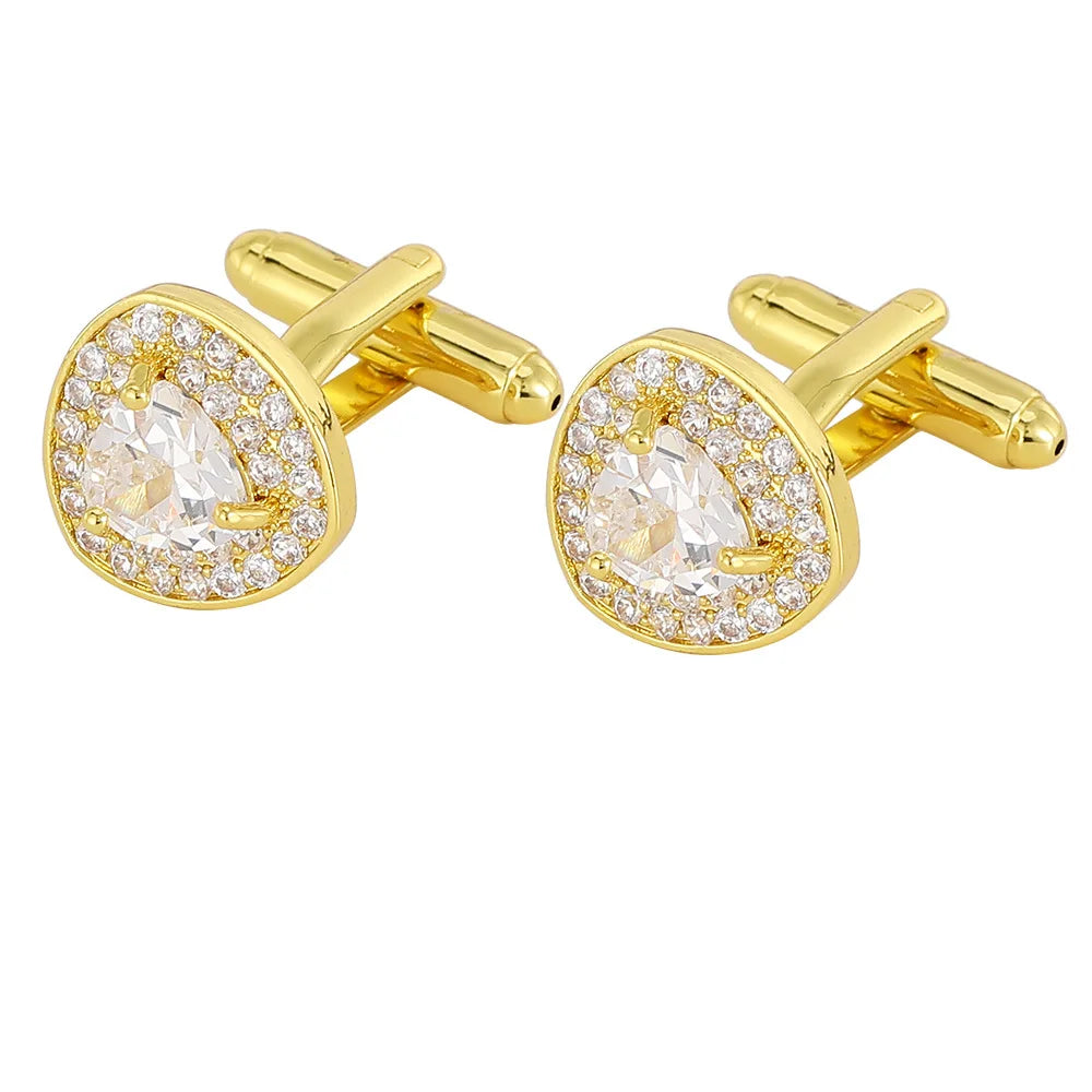 Men Luxury Vintage Metal Cufflinks Zircon Cuffs French Square Buckle Shirt Crystal Copper Cuffs