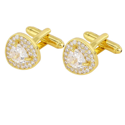 Men Luxury Vintage Metal Cufflinks Zircon Cuffs French Square Buckle Shirt Crystal Copper Cuffs