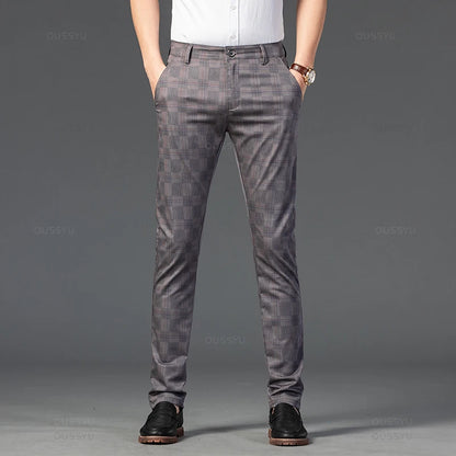 2024 New Men's Casual Plaid Pants Business Casual Slim Fit Black Blue Red Khaki Classic Style Trousers Male Brand Luxury Clothes