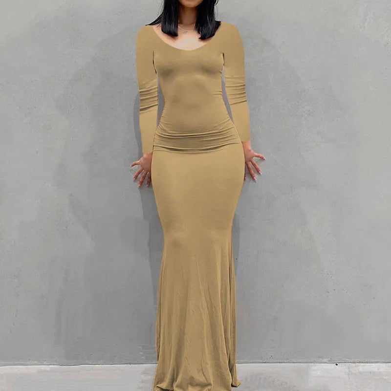 New women's dress long skirt casual slim long-sleeved home dress
