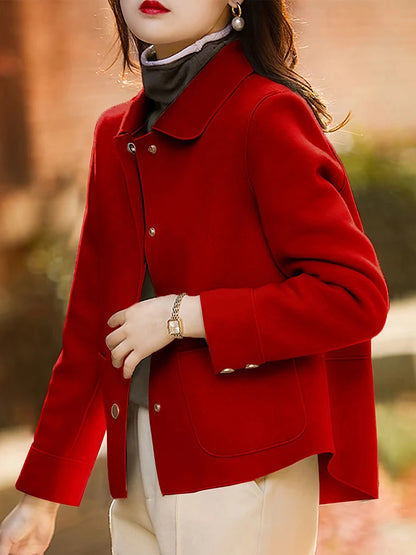 Classic Solid Short Woolen Coats for Woman Autumn Winter Warm Woman Clothing Button Up Female Coat Outfits New In Outerwears