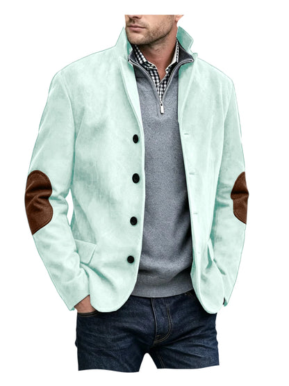Vintage Men's Suede Blazer Notch Lapel Elbow Patches Slim Fit Jacket Business Casual Men Fashion Outerwear for Spring Autumn