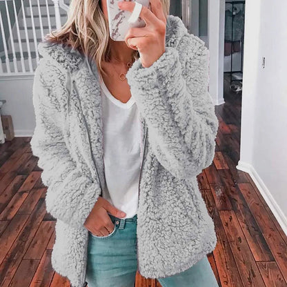 2024 New Women's Hooded Tweed Velvet Autumn and Winter Tops Jacket