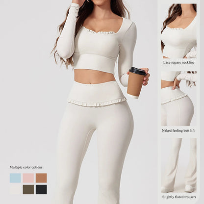 New Summer 2Pcs Women Gym Yoga Female Outfit Outdoor Sports Quick-Dry Long-Sleeved Shirt Set Woman Two-Piece Suit Sportswear