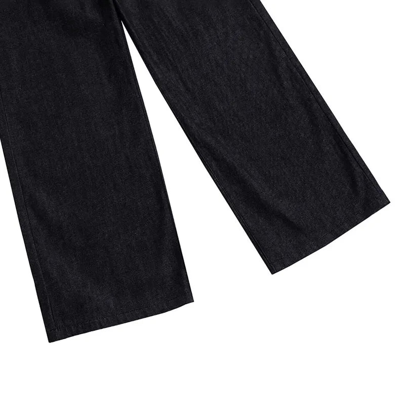 High Street Retro Buckle Design For Men'S Jeans Street Ruff And Handsome Loose Casual Wide Leg Pants Black Jeans