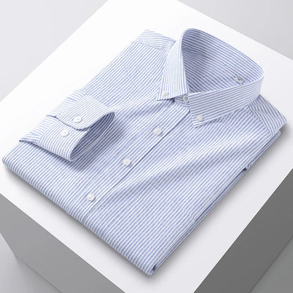 100% Cotton Men's Oxford Shirts Spring Autumn Long Sleeve Basic Casual Solid Striped Button Down Social Business Formal Plus 5XL