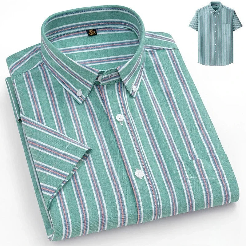 New in Shirt Plus Size 14XL Fashion Summer 100%Cotton Oxford Plaid Short Sleeve Shirt for Man Designer Office Elegant Clothes