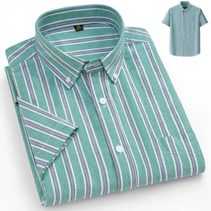 New in Shirt Plus Size 14XL Fashion Summer 100%Cotton Oxford Plaid Short Sleeve Shirt for Man Designer Office Elegant Clothes