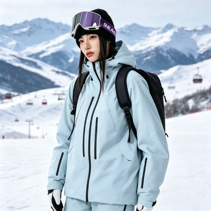 2026 New Women Skiing Jackets Loose Zipper Hooded Windproof Breathable Waterproof Ski Tops Outdoor Men Sports Snowboarding Coats