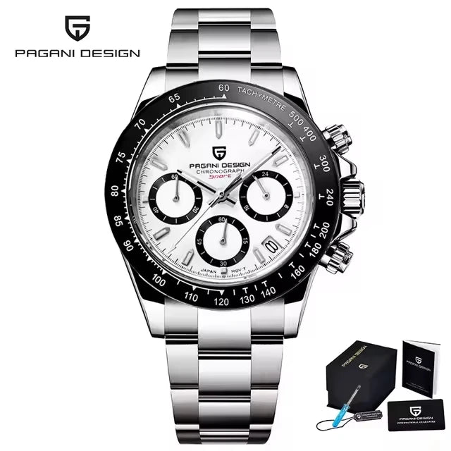 PAGANI DESIGN PD1644 Men's VK63 Quartz Chronograph Watch Sapphire Glass Stainless Steel 100M Waterproof Sport Wristwatch