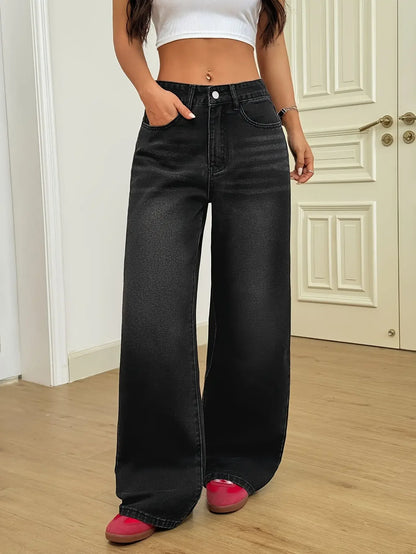 Trendy Wide Leg Distressed Straight Jeans for Women Elastic Casual Bootcut Denim Pants Bestseller Fashionable Ladies Jeans