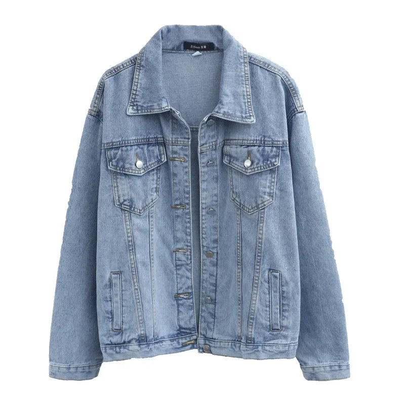 Vintage Women Jacket 2026 Autumn Winter Oversize Denim Jackets Washed Blue Jeans Coat Turn-down Collar Outwear Bomber Jacket