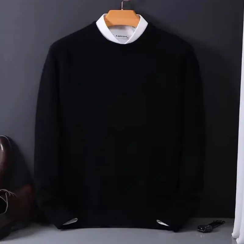 Round neck wool sweater for men, pullover, simple and stylish, loose and oversized, turtleneck, solid color top.