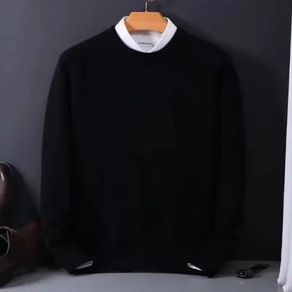 Round neck wool sweater for men, pullover, simple and stylish, loose and oversized, turtleneck, solid color top.