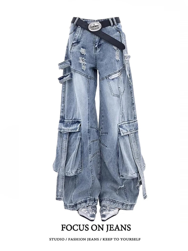 Black Jeans Women American Style Y2K 90S Vintage High Waisted Jean Straight Trouser Streetwear Casual Loose Wide Leg Denim Pants