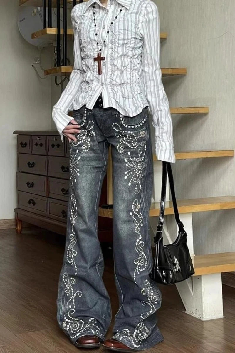Jeans Women Y2k Pants Vintage Low Rise Bootcut Distressed Denim Trousers  Women  Design  Autumn Winter Fashion