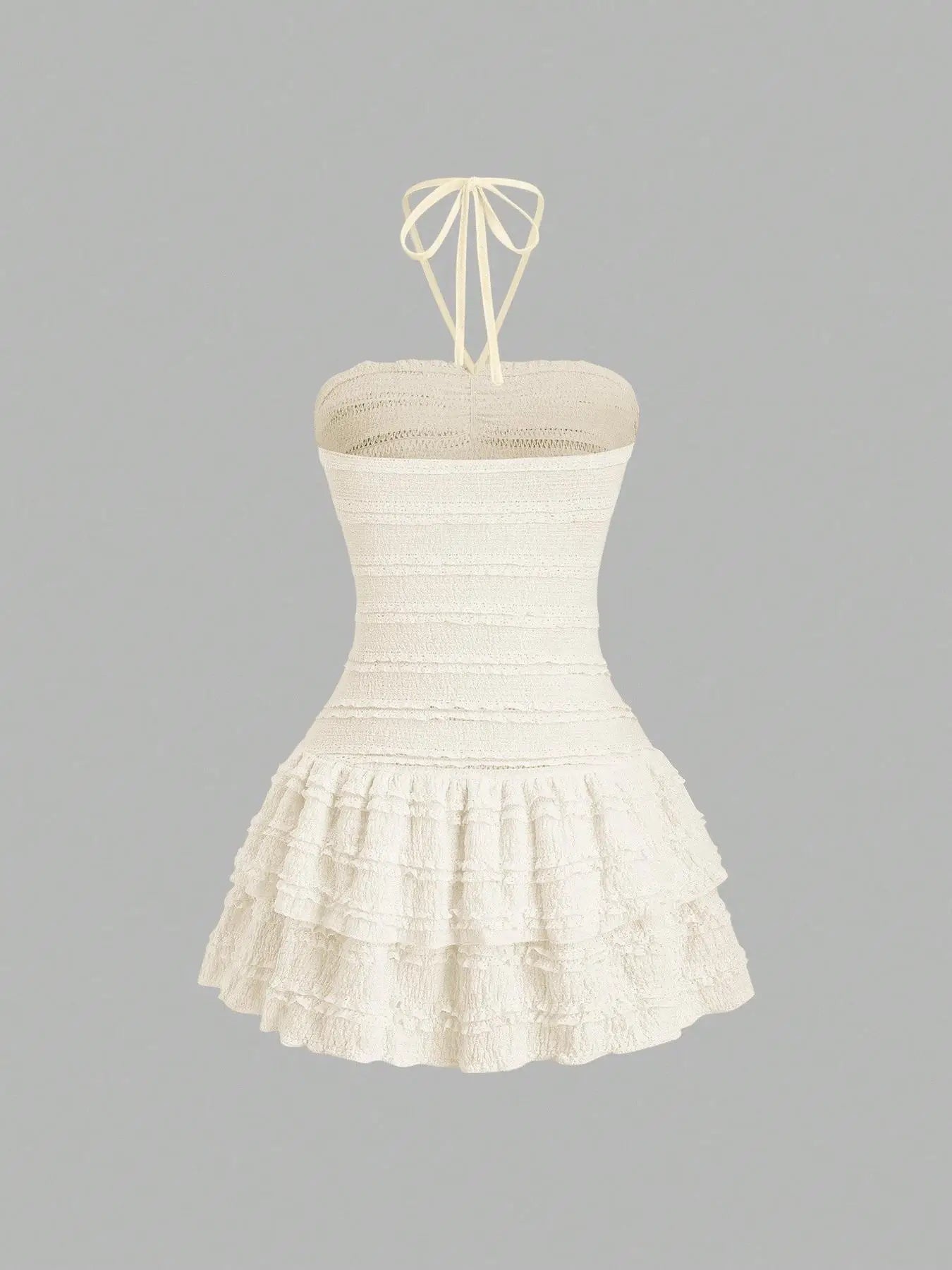 Ladies Solid Color High Elastic Fabric Backless Neckline Mini Skirt with Hem Ruffle Design Elegant Casual Style