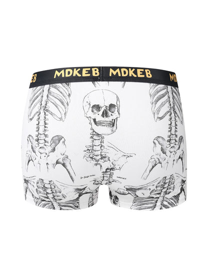5-Pack Men's Mixed Hair Boxer Briefs with Popular Skull Print Mid-Waist Thin High Elastic Comfortable Men's Boxer Shorts