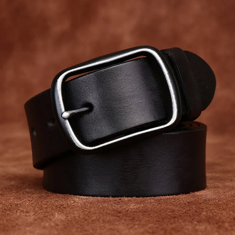 3.8CM Men High Quality Genuine Leather Belt Luxury Pin Buckle Belts Thick Cowskin Fashion Vintage Strap Male Jeans for Man