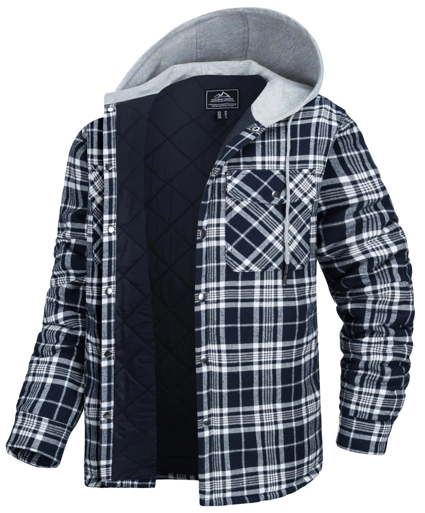MAGCOMSEN Men's Hooded Flannel Jacket Cotton Autumn Winter Warm Coat Long Sleeve Plaid Shirt