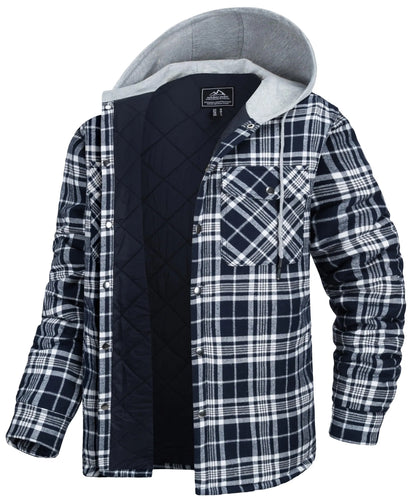 MAGCOMSEN Men's Hooded Flannel Jacket Cotton Autumn Winter Warm Coat Long Sleeve Plaid Shirt