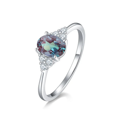 ALLNOEL 925 Sterling Silver Color Change Alexandrite Ring For Women Luxury Engagement Wedding Band Fine Jewelry
