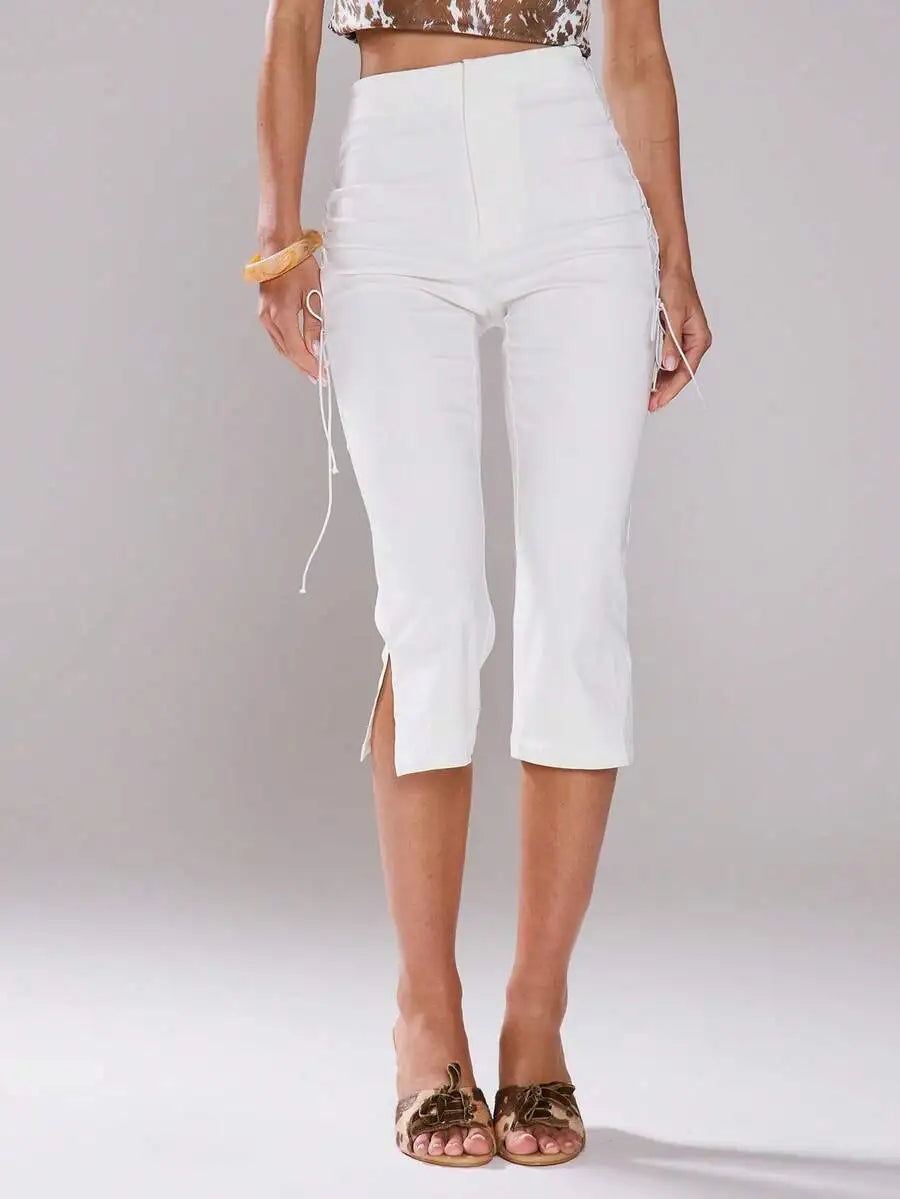 MUSERA Side Laced Up Capri Pants Summer Y2k 90's Cute Sexy Vacation Elegant Cute Ibiza Festival Club Party Spring Holiday Casual