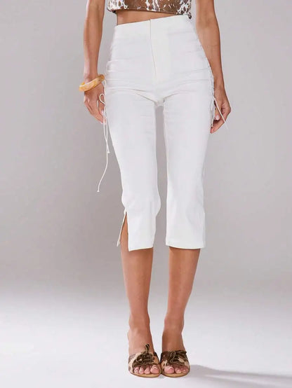MUSERA Side Laced Up Capri Pants Summer Y2k 90's Cute Sexy Vacation Elegant Cute Ibiza Festival Club Party Spring Holiday Casual